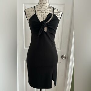 Solemio Black Midi Dress with Knot Detail
